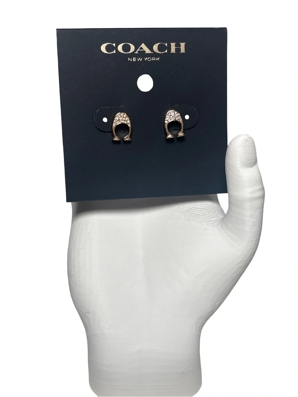 COACH Crystal Pavé C Stud Earrings - Gold NWT comes with dusty! - Picture 1 of 3